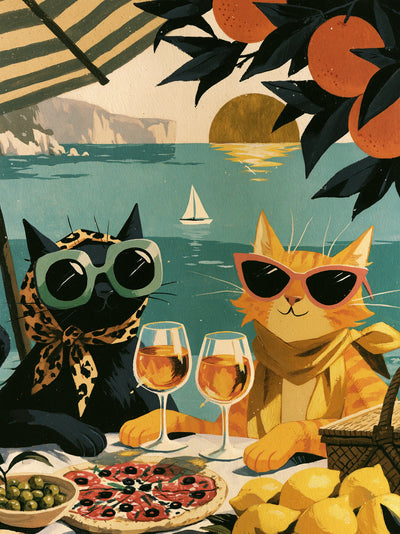 Mediterranean Cats Picnic Wall Art Decor