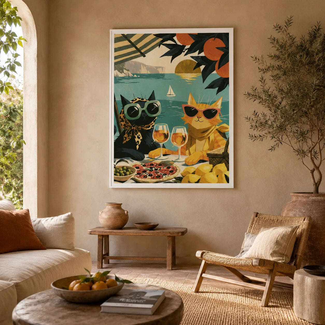 Mediterranean Cats Picnic Wall Art Decor - Wall Art Decor - in use