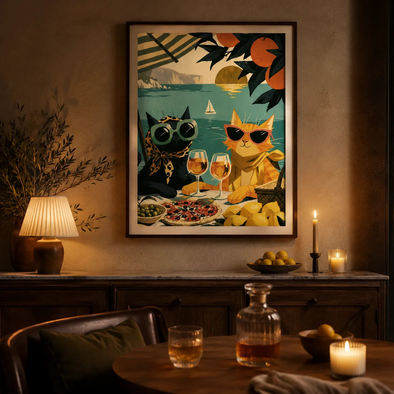 Mediterranean Cats Picnic Wall Art Decor - Wall Art Decor - lifestyle