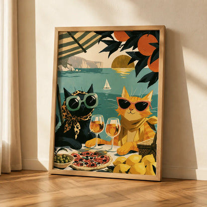 Mediterranean Cats Picnic Wall Art Decor - Wall Art Decor - side view