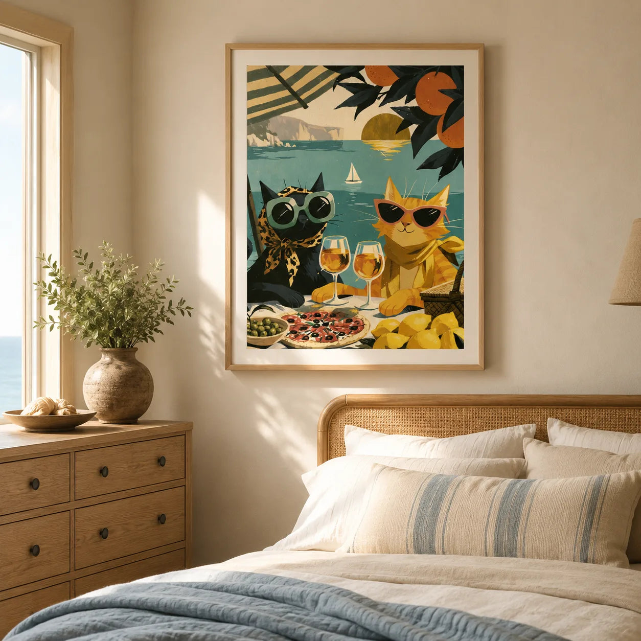 Mediterranean Cats Picnic Wall Art Decor - Wall Art Decor - styled