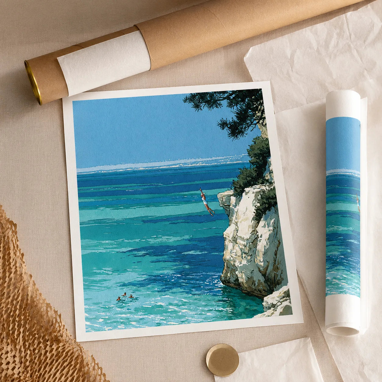 Mediterranean Cliff Diver Wall Art Decor - Wall Art Decor - back view