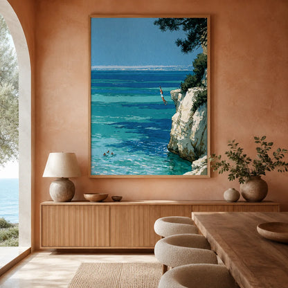 Mediterranean Cliff Diver Wall Art Decor - Wall Art Decor - close up