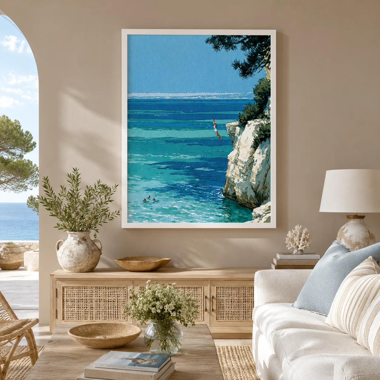 Mediterranean Cliff Diver Wall Art Decor - Wall Art Decor - detail