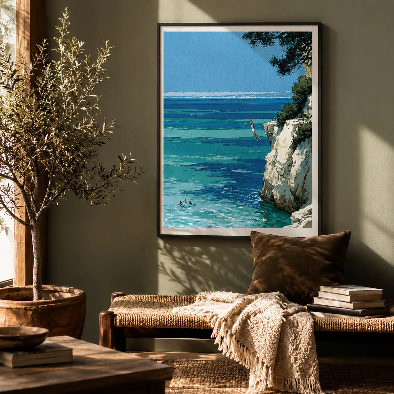 Mediterranean Cliff Diver Wall Art Decor - Wall Art Decor - in use