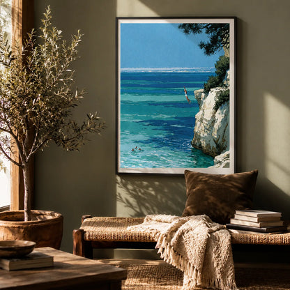 Mediterranean Cliff Diver Wall Art Decor - Wall Art Decor - in use