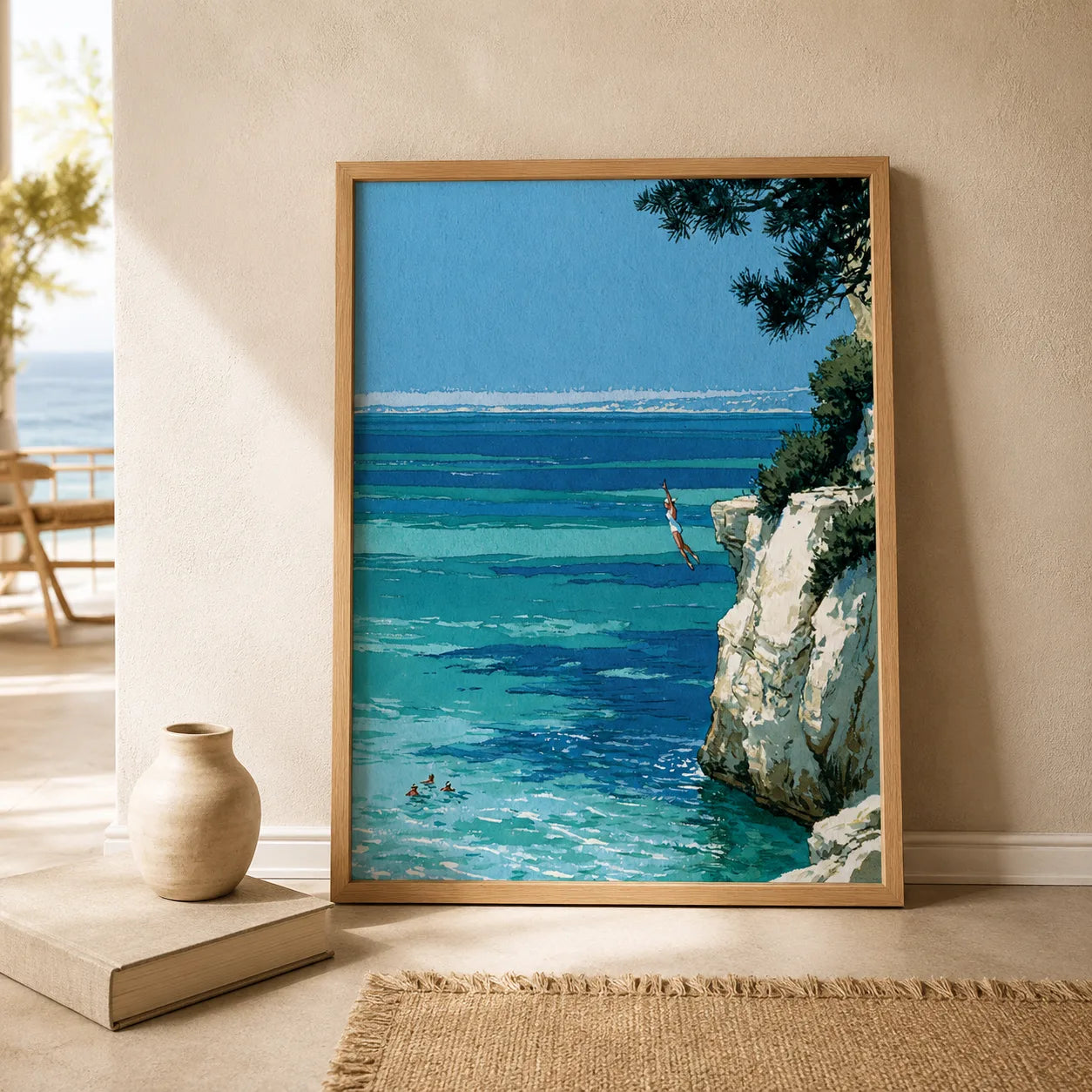 Mediterranean Cliff Diver Wall Art Decor - Wall Art Decor - side view