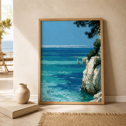 Mediterranean Cliff Diver Wall Art Decor - Wall Art Decor - side view