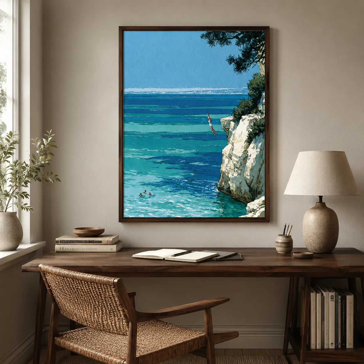 Mediterranean Cliff Diver Wall Art Decor - Wall Art Decor - styled