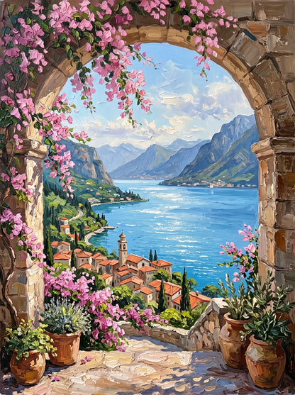 Mediterranean Coast Floral Archway Wall Art Decor