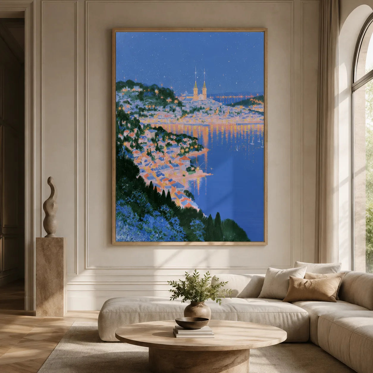 Mediterranean Harbor Night Wall Art Decor - Wall Art Decor - close up