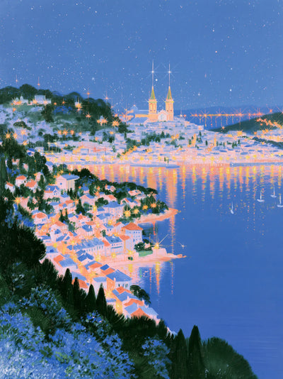 Mediterranean Harbor Night Wall Art Decor