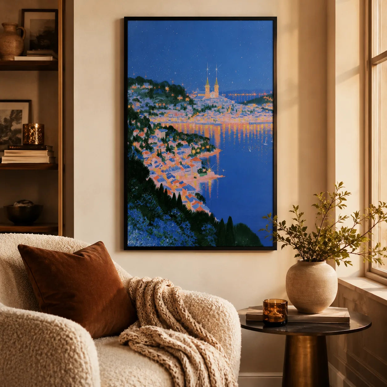 Mediterranean Harbor Night Wall Art Decor - Wall Art Decor - in use