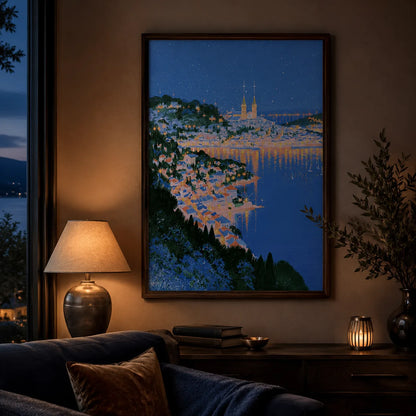 Mediterranean Harbor Night Wall Art Decor - Wall Art Decor - lifestyle