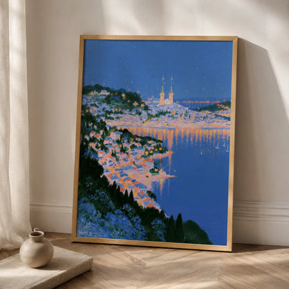 Mediterranean Harbor Night Wall Art Decor - Wall Art Decor - side view
