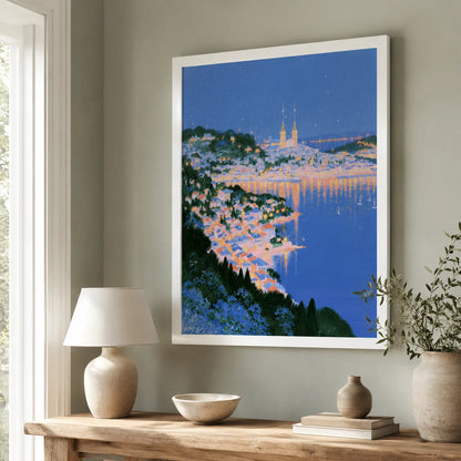 Mediterranean Harbor Night Wall Art Decor - Wall Art Decor - styled