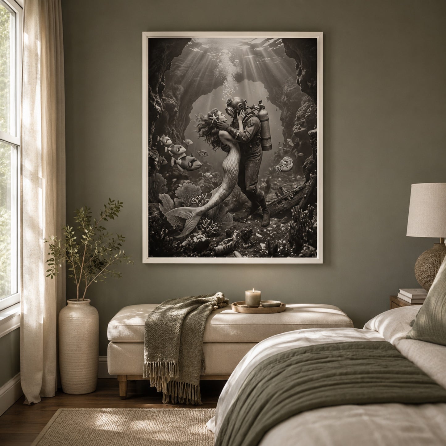 The Mermaid and the Deep-Sea Diver Wall Art Decor preview 4