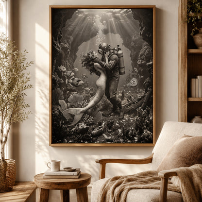 The Mermaid and the Deep-Sea Diver Wall Art Decor preview 5