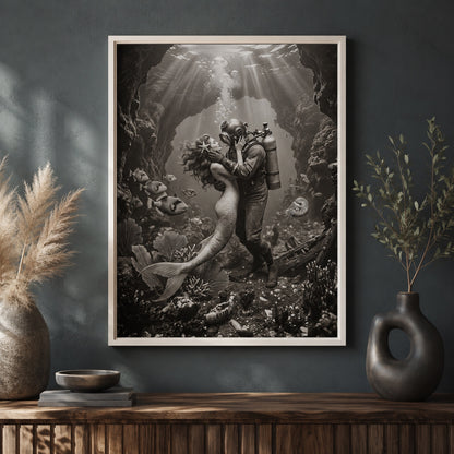 The Mermaid and the Deep-Sea Diver Wall Art Decor preview 7