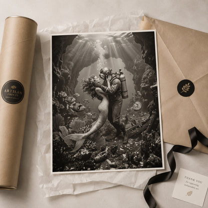 The Mermaid and the Deep-Sea Diver Wall Art Decor preview 9