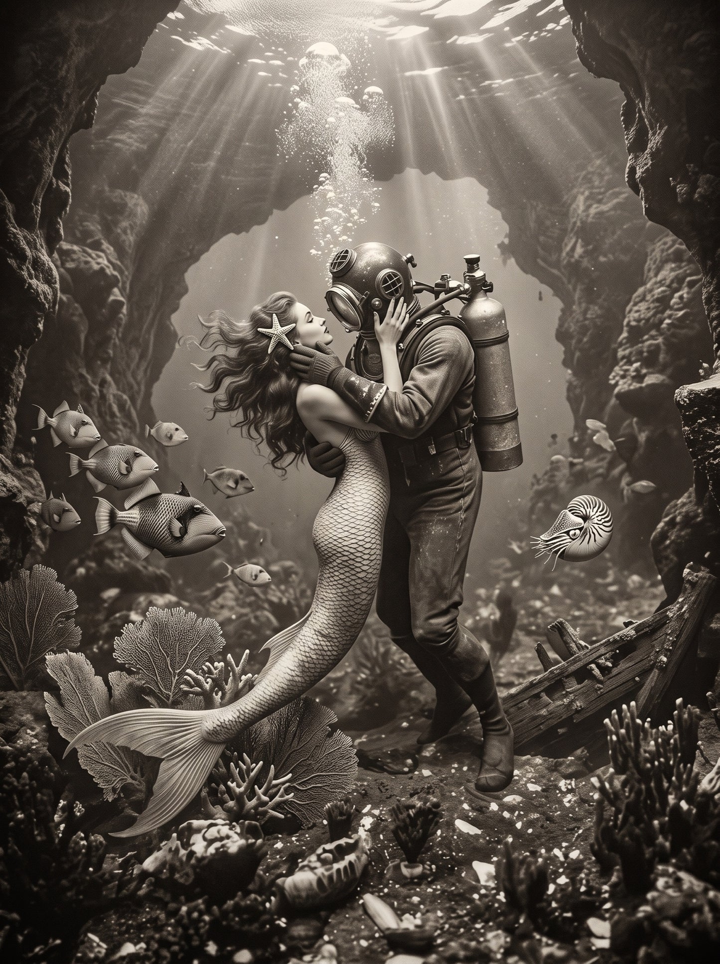 The Mermaid and the Deep-Sea Diver Wall Art Decor