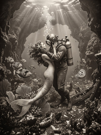 The Mermaid and the Deep-Sea Diver Wall Art Decor