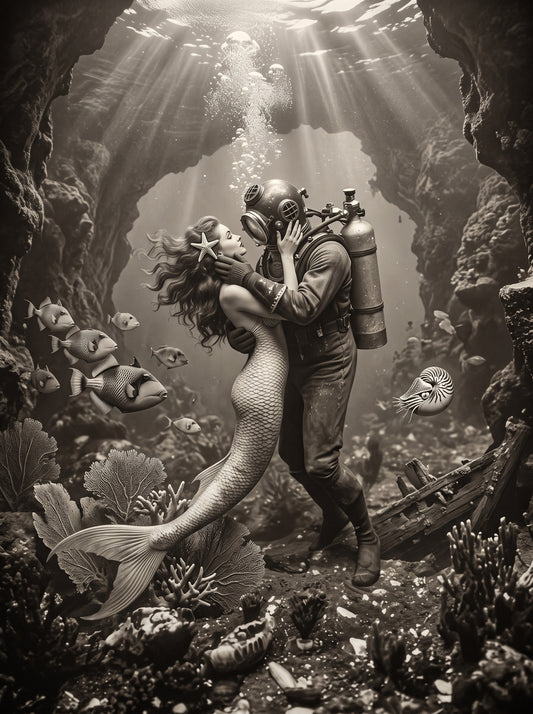 The Mermaid and the Deep-Sea Diver Wall Art Decor