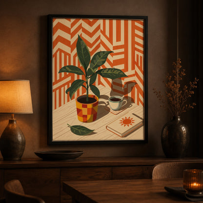 Mid-Century Plant and Coffee Still Life Wall Art Decor preview 11