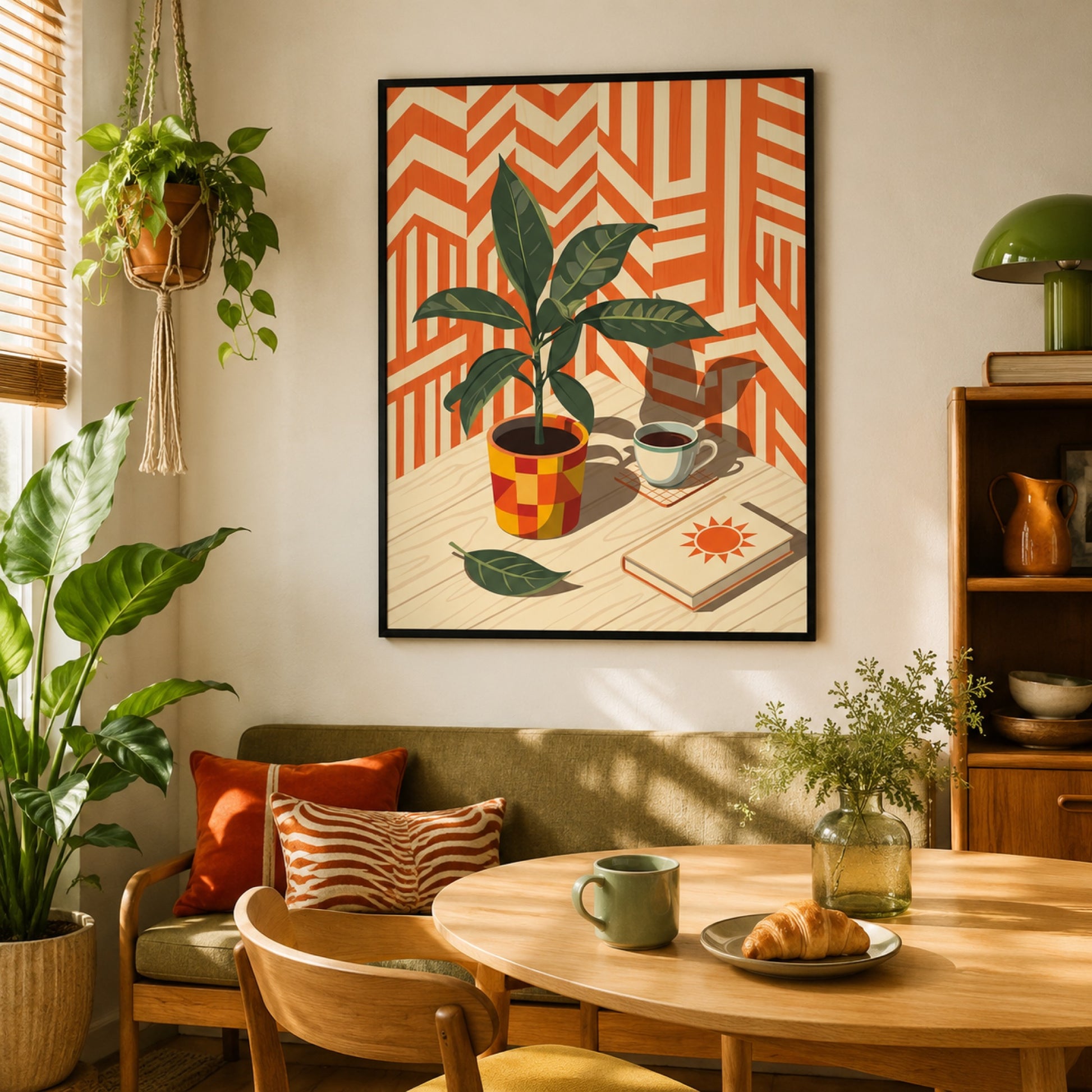 Mid-Century Plant and Coffee Still Life Wall Art Decor preview 3