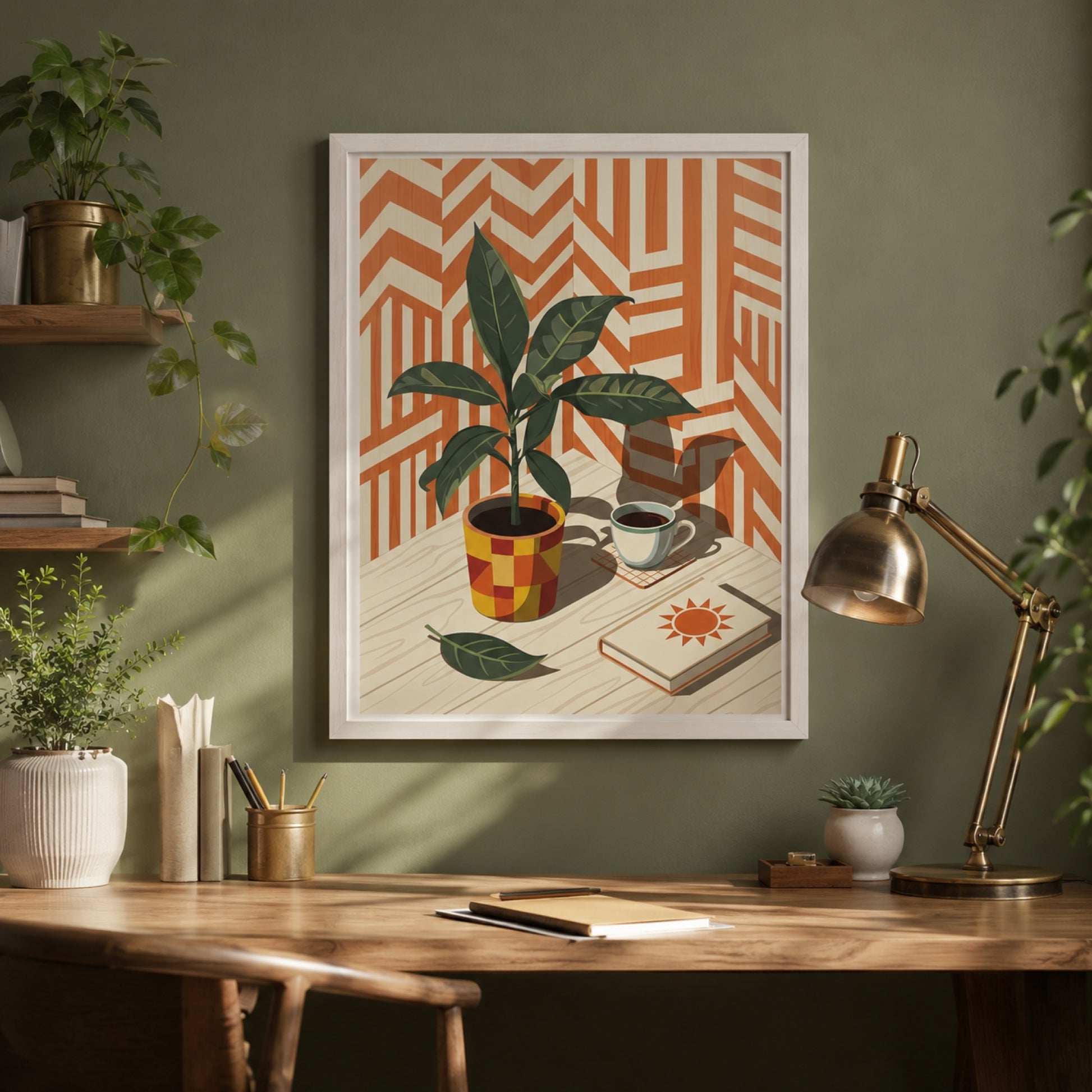 Mid-Century Plant and Coffee Still Life Wall Art Decor preview 4