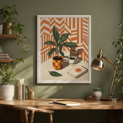 Mid-Century Plant and Coffee Still Life Wall Art Decor preview 4