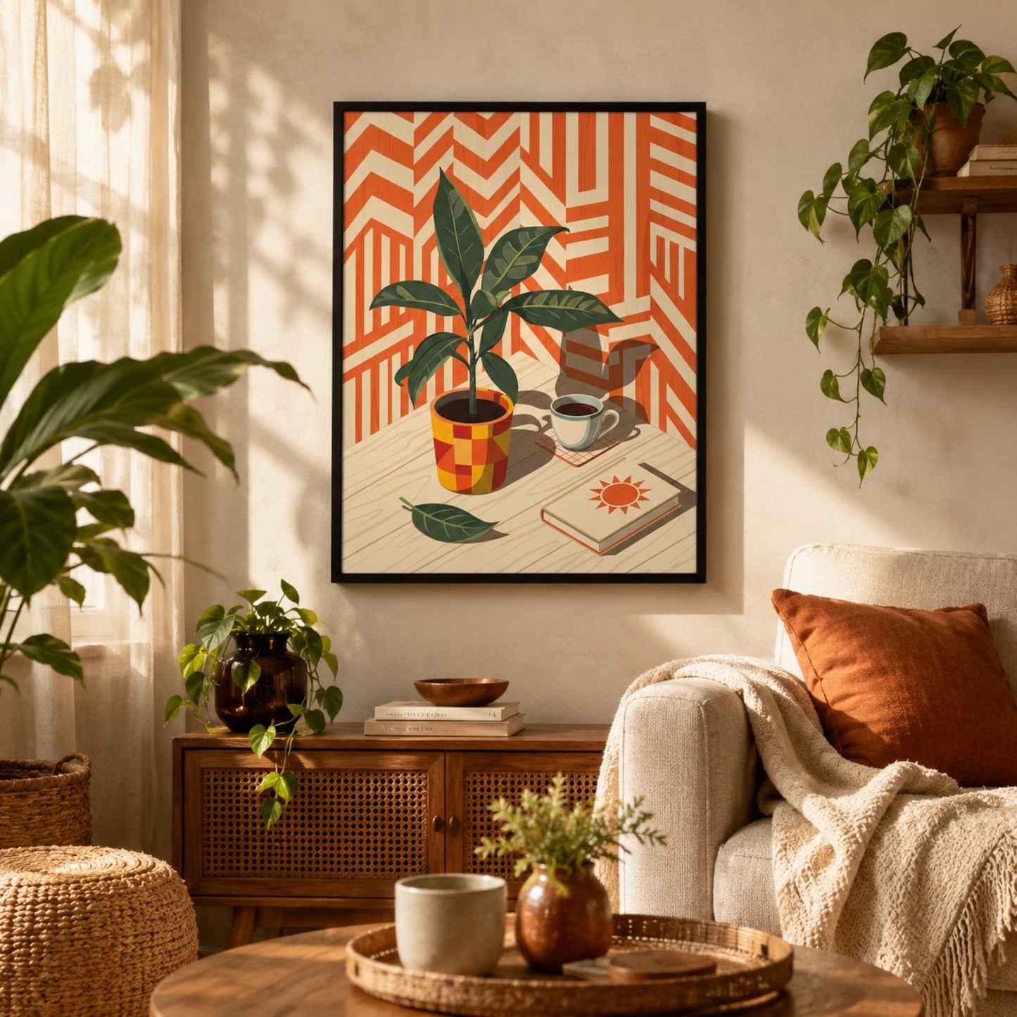 Mid-Century Plant and Coffee Still Life Wall Art Decor preview 5
