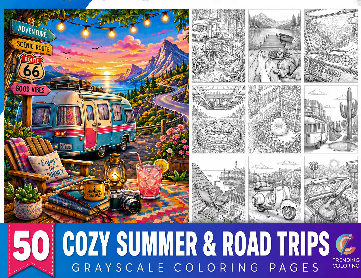50 Cozy Summer Road Trip Coloring Pages - Printable PDF