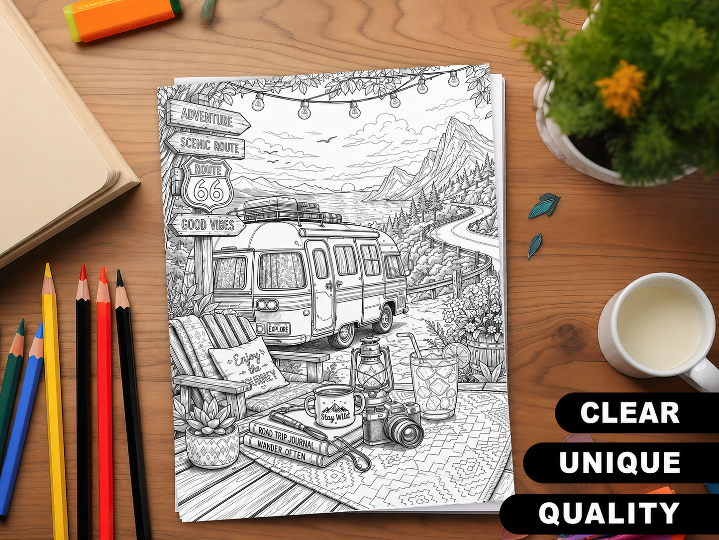 50 Cozy Summer Road Trip Coloring Pages - Printable PDF