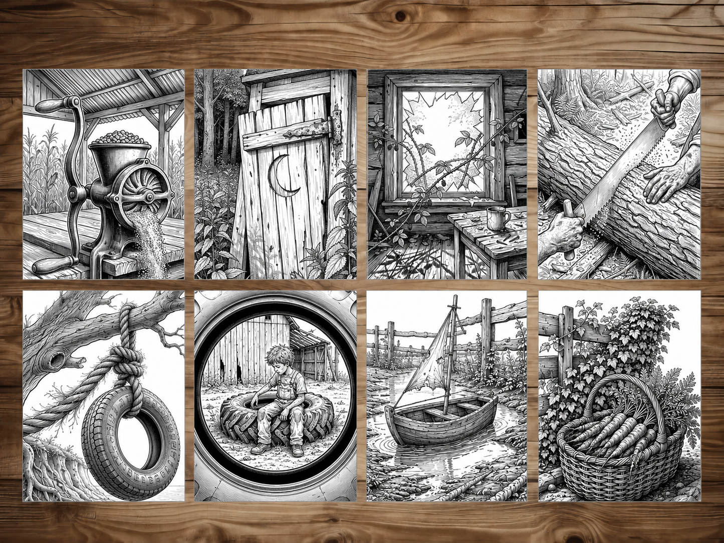 50 Backwoods Grayscale Coloring Pages - PDF Download