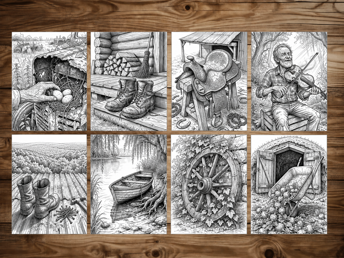 50 Backwoods Grayscale Coloring Pages - PDF Download