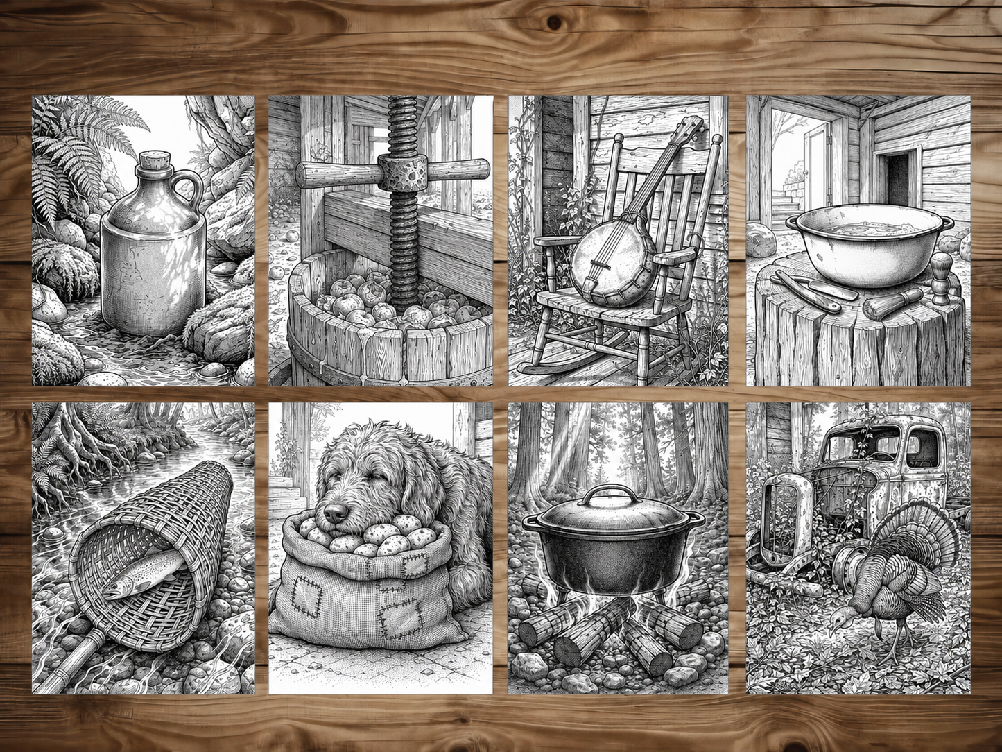 50 Backwoods Grayscale Coloring Pages - PDF Download