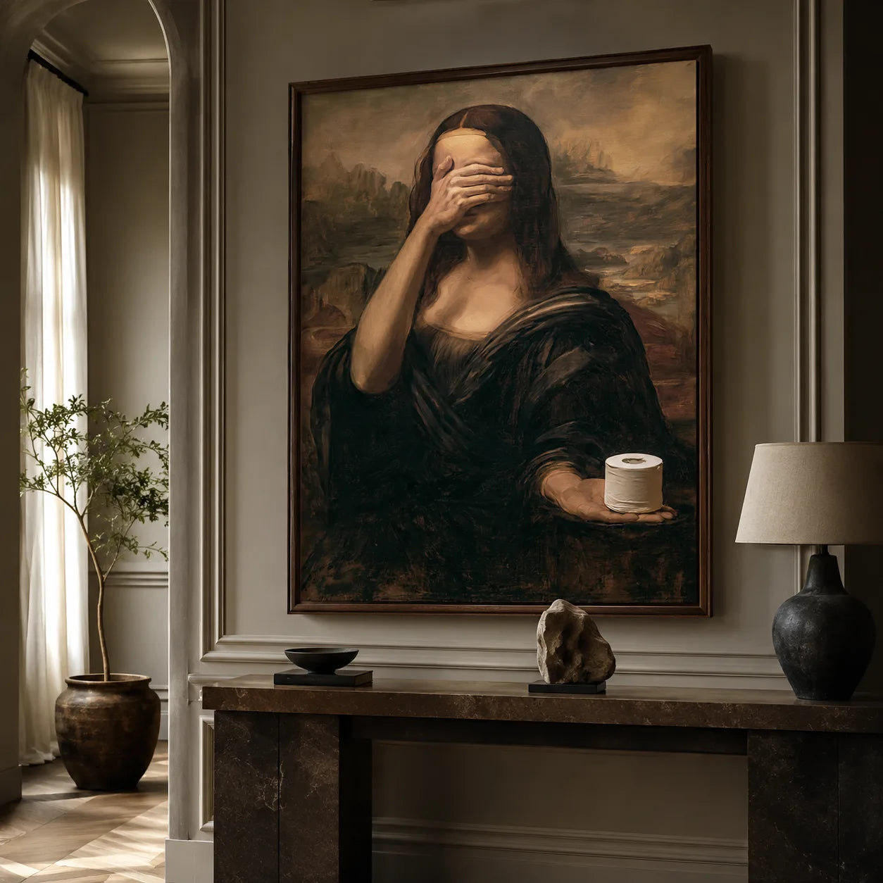 Mona Lisa Toilet Paper Wall Art Decor - Wall Art Decor - close up