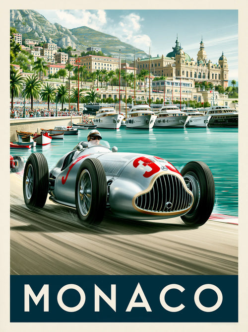 Monaco Vintage Race Car Wall Art Decor
