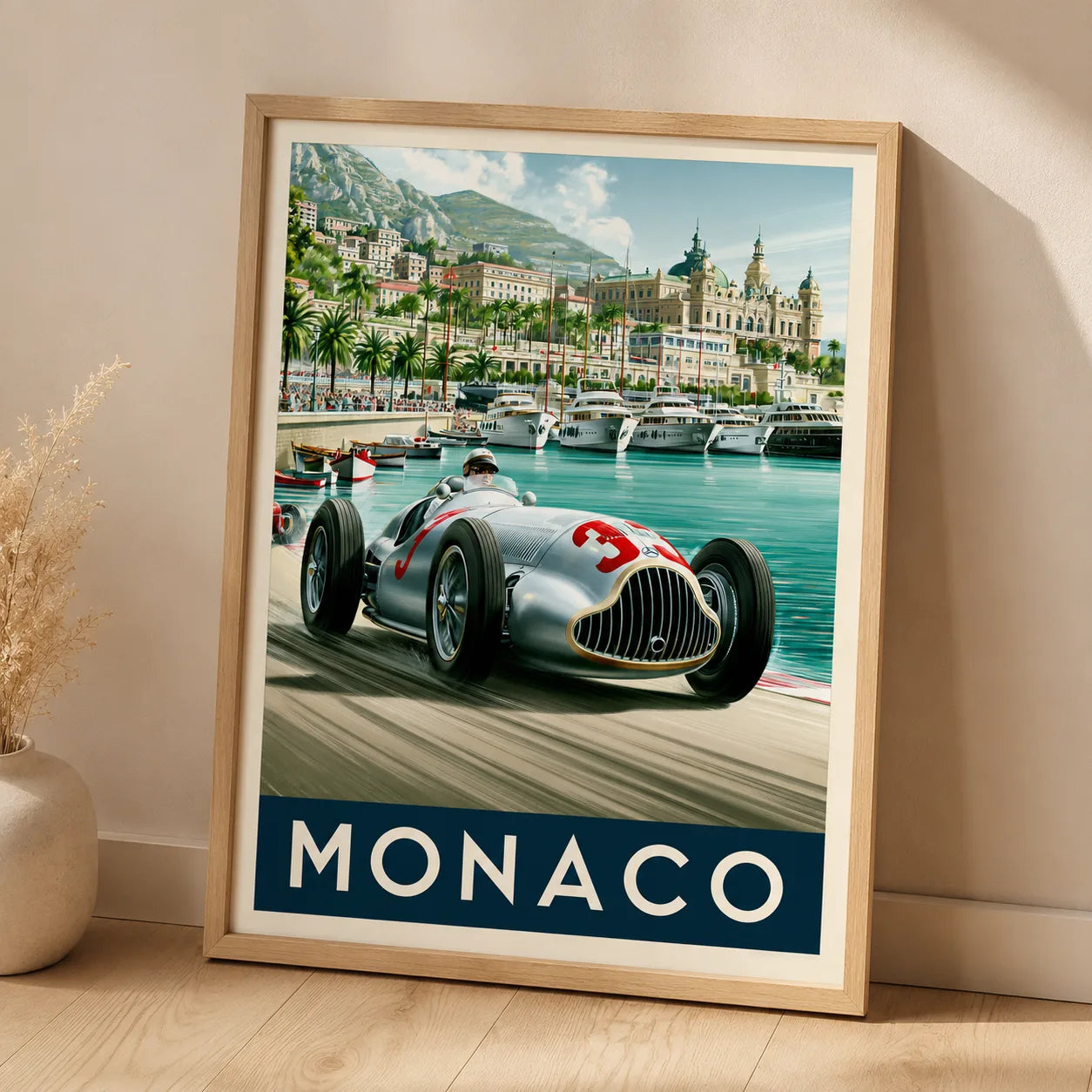 Monaco Vintage Race Car Wall Art Decor - Wall Art Decor - side view