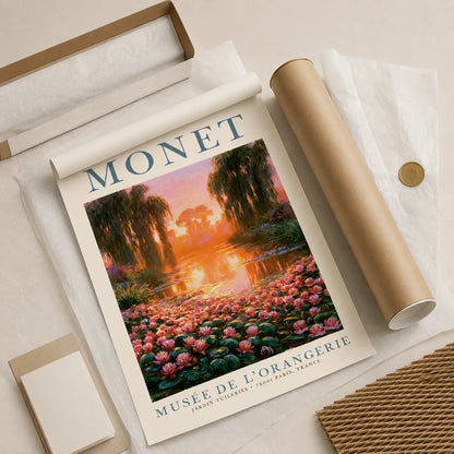 Monet Water Lily Sunset Wall Art Decor - Wall Art Decor - back view