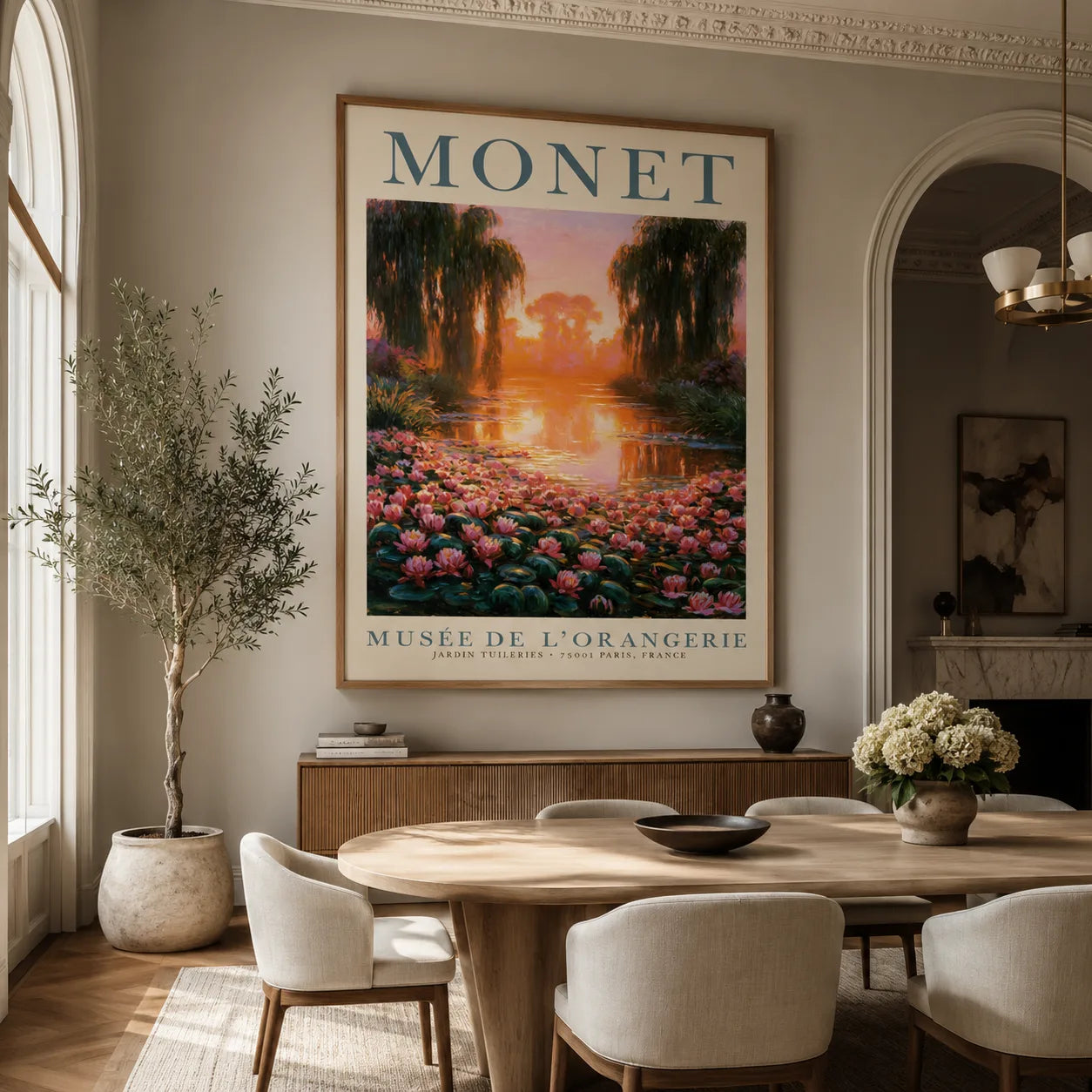 Monet Water Lily Sunset Wall Art Decor - Wall Art Decor - close up