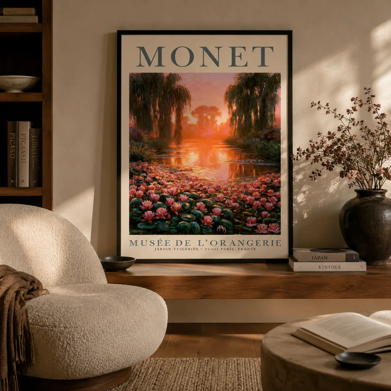 Monet Water Lily Sunset Wall Art Decor - Wall Art Decor - in use
