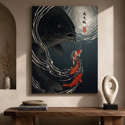 Moonlit Black Koi Ukiyo-e Wall Art Decor preview 10