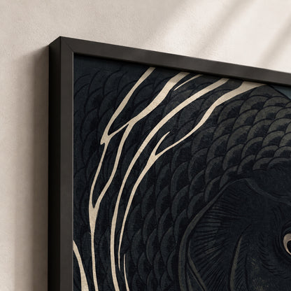 Moonlit Black Koi Ukiyo-e Wall Art Decor preview 8