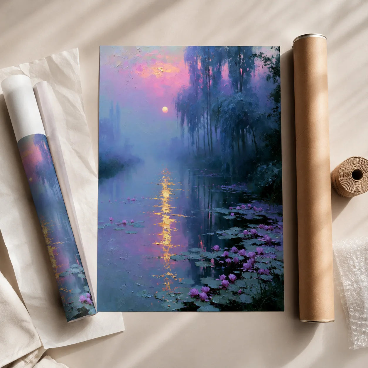 Moonlit Lotus Pond Wall Art Decor - Wall Art Decor - back view