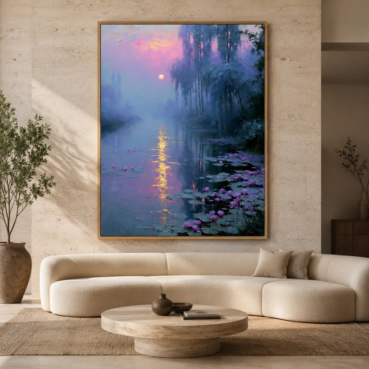 Moonlit Lotus Pond Wall Art Decor - Wall Art Decor - close up
