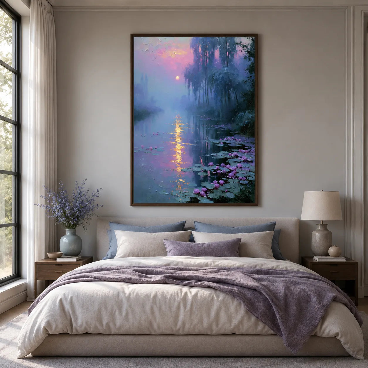 Moonlit Lotus Pond Wall Art Decor - Wall Art Decor - detail