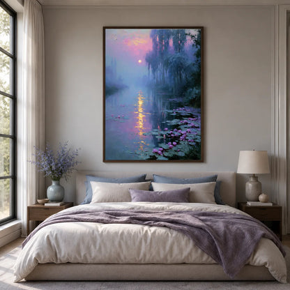 Moonlit Lotus Pond Wall Art Decor - Wall Art Decor - detail