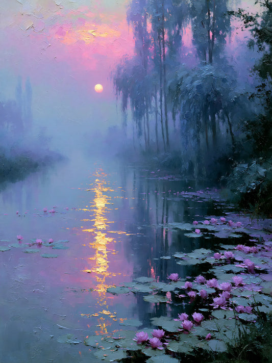 Moonlit Lotus Pond Wall Art Decor - Wall Art Decor - front view